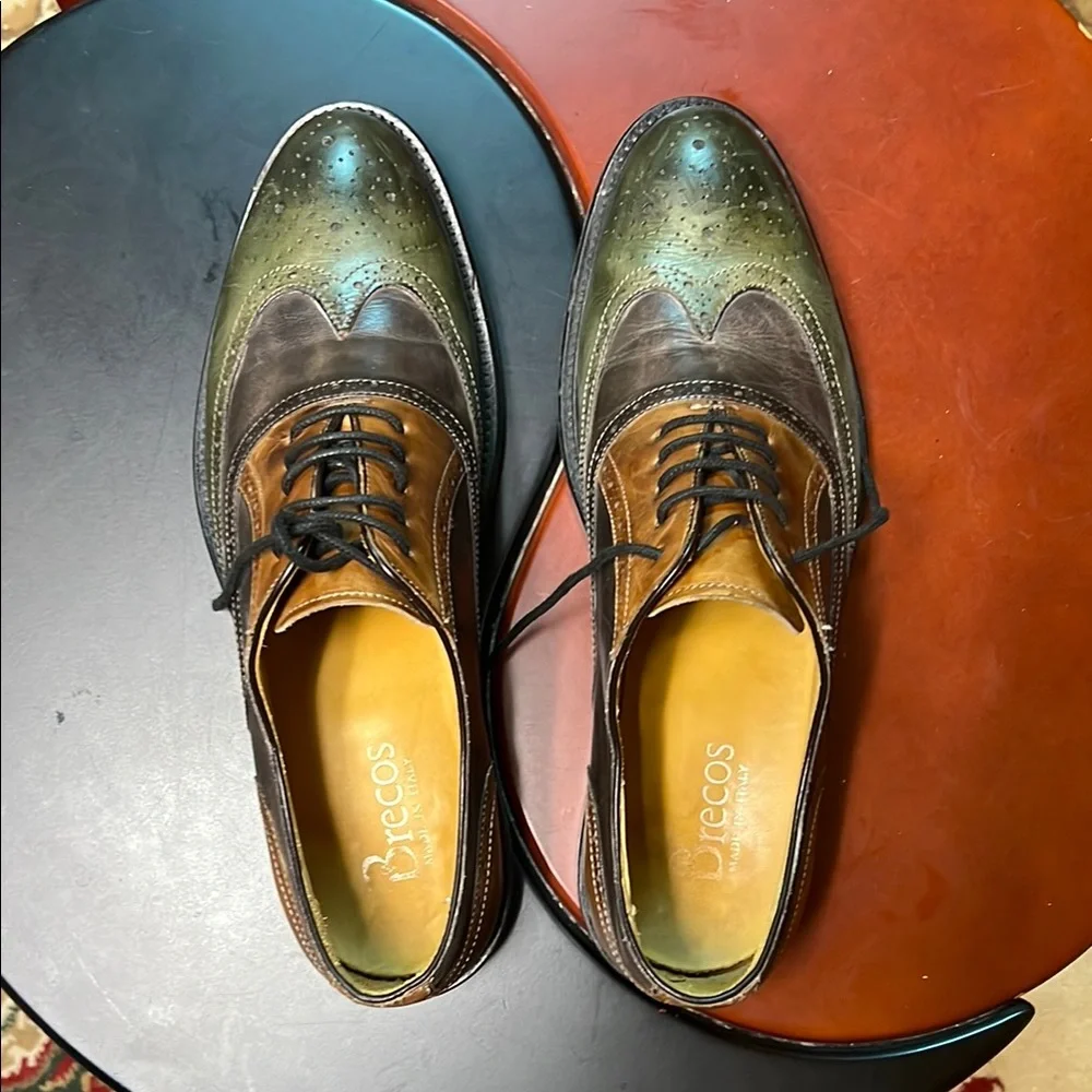 Two-Tone Leather Wingtip Oxfords in Brown and Green